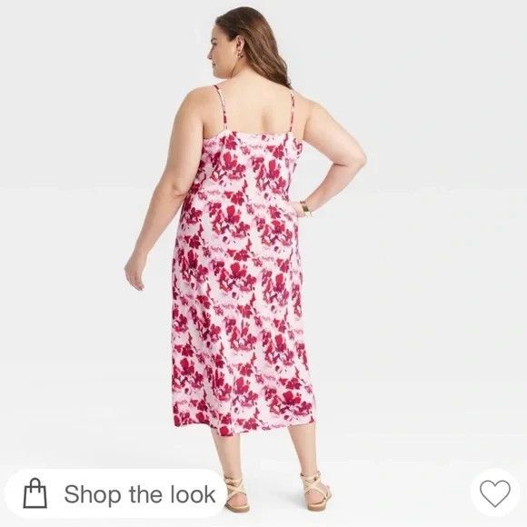 A New Day Red/Pink Floral Slip Dress w/Slit Sz XXL Romantic - Picture 4 of 10